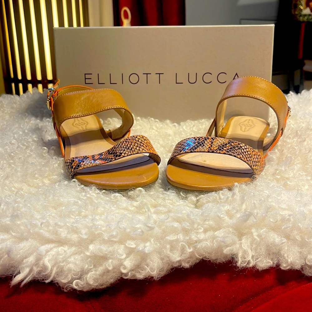 Elliott Lucca Women's 8.5 Mia Snake Strappy Sandals Tan